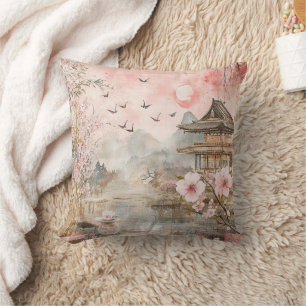 Pink Cherry Blossom Serenity Landscape (4) Cushion