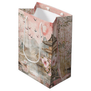 Pink Cherry Blossom Serenity Landscape (4) Medium Gift Bag