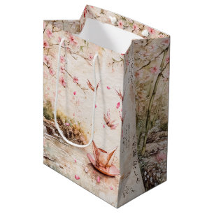 Pink Cherry Blossom Serenity Landscape (5) Medium Gift Bag