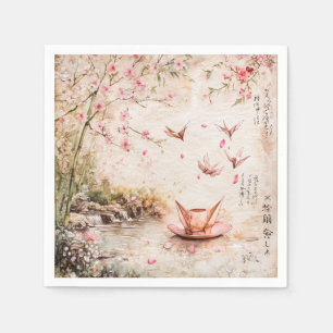 Pink Cherry Blossom Serenity Landscape  (5) Napkin