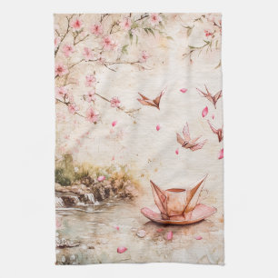 Pink Cherry Blossom Serenity Landscape  (5) Tea Towel
