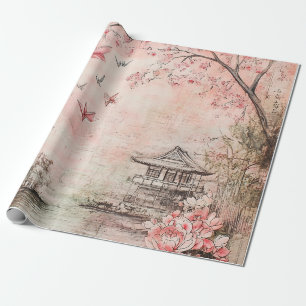 Pink Cherry Blossom Serenity Landscape  (6) Wrapping Paper