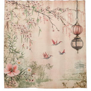 Pink Cherry Blossom Serenity Landscape (7) Shower Curtain