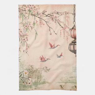 Pink Cherry Blossom Serenity Landscape  (7) Tea Towel