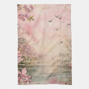 Pink Cherry Blossom Serenity Landscape  (8) Tea Towel
