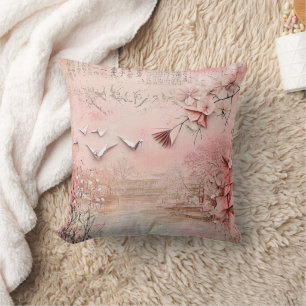 Pink Cherry Blossom Serenity Landscape (9) Cushion