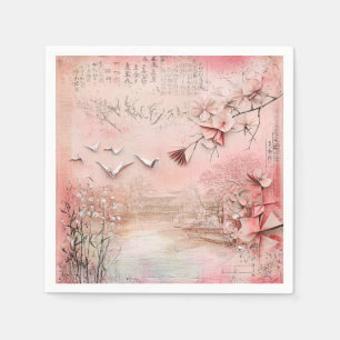 Pink Cherry Blossom Serenity Landscape (9) Napkin