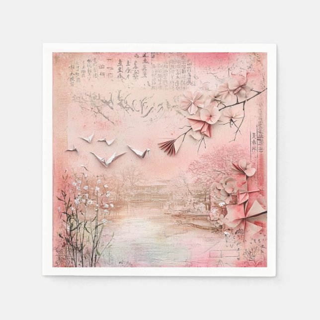 Pink Cherry Blossom Serenity Landscape  (9) Napkin (Front)