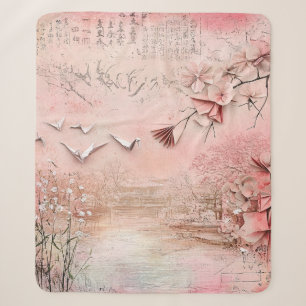 Pink Cherry Blossom Serenity Landscape (9) Sherpa Blanket