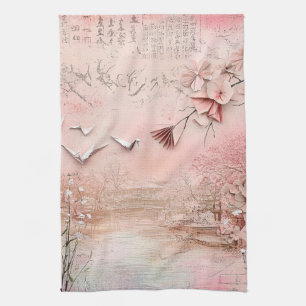 Pink Cherry Blossom Serenity Landscape (9) Tea Towel