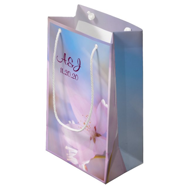 Pink cherry blossom small gift bag (Front Angled)