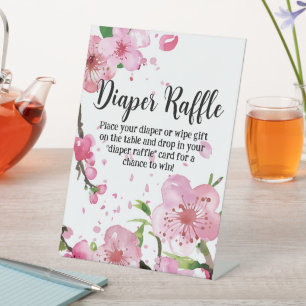 Pink Cherry Blossom Spring Floral Diaper Raffle Pedestal Sign