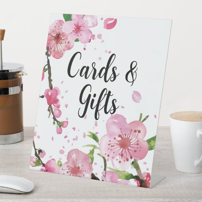 Pink Cherry Blossom Spring Floral Girl Cards Gifts Pedestal Sign (In SItu)