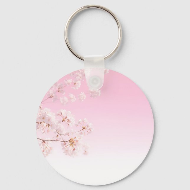 Pink Cherry Blossom Spring Serenity Key Ring (Front)