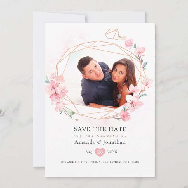 Pink Cherry Blossom Spring Wedding Photo Save The Date (Front)