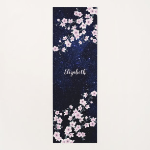 Pink Cherry Blossom Starry Night Sky Monogram Yoga Mat