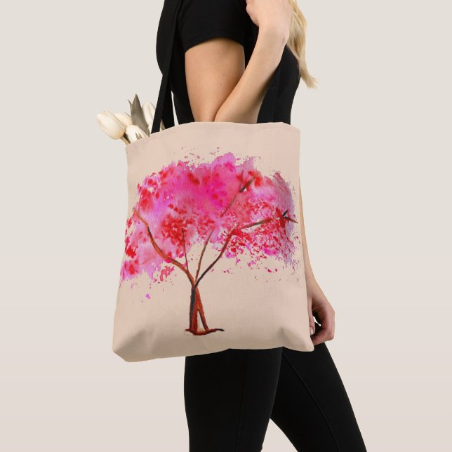 Pink Cherry Blossom tree art Tote Bag (Close Up)