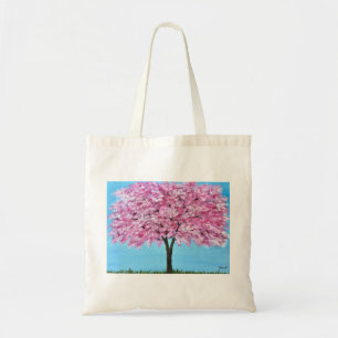 Pink cherry blossom tree chic wedding tote bag