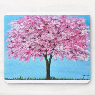 Pink cherry blossom tree painting mouse pad