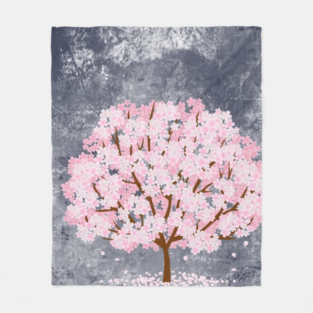 Pink Cherry Blossom Tree Throw Blanket Aesthetic S (Front)