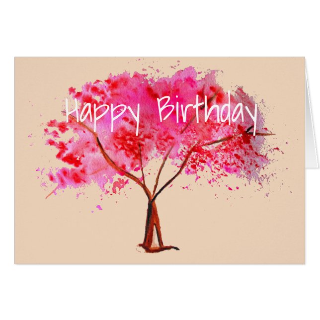 Pink Cherry Blossom tree watercolor (Front Horizontal)