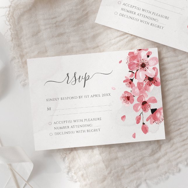 Pink Cherry Blossom Watercolor Floral Wedding RSVP Card (Creator Uploaded)