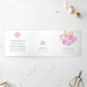 Pink Cherry blossom watercolor Tri-Fold Program Programme
