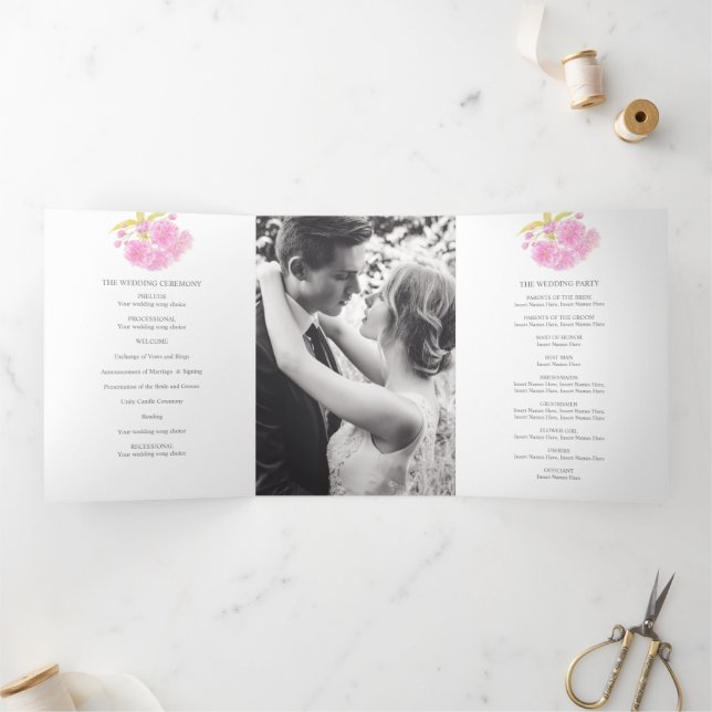 Pink Cherry blossom watercolor Tri-Fold Programme (Inside)