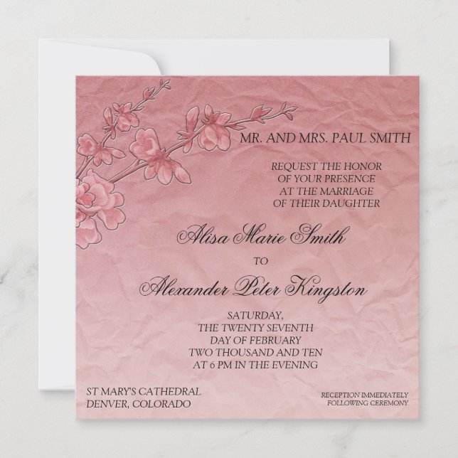 Pink Cherry Blossom Wedding Bridal invitation (Front)