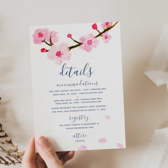 Pink Cherry Blossom Wedding Details Enclosure Card (Creator Uploaded)