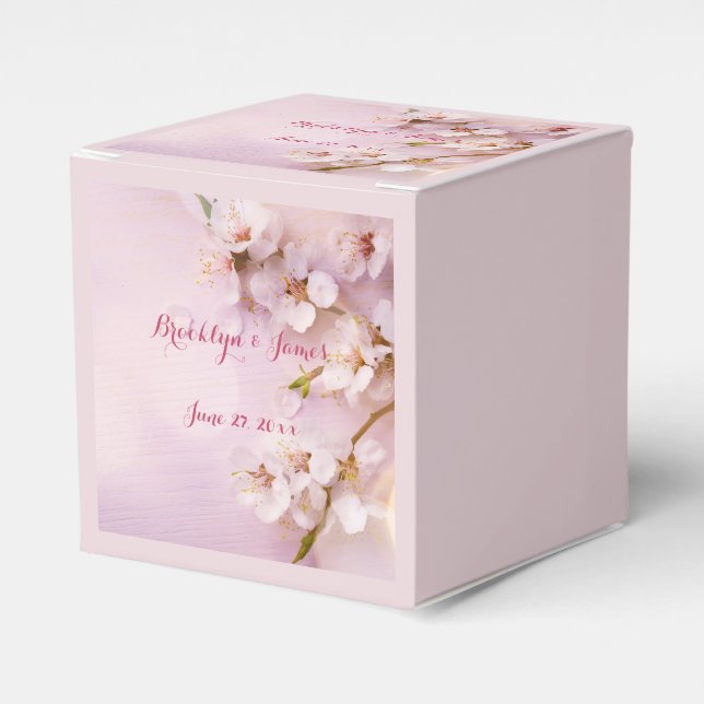 Pink Cherry Blossom Wedding Favour Boxes (Front Side)