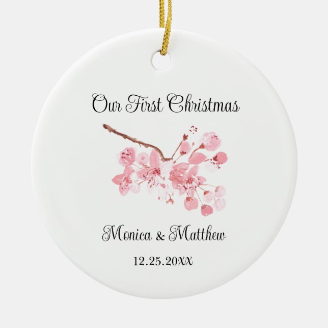 Pink Cherry Blossom Wedding Gift Sakura Japan  Ceramic Tree Decoration (Front)