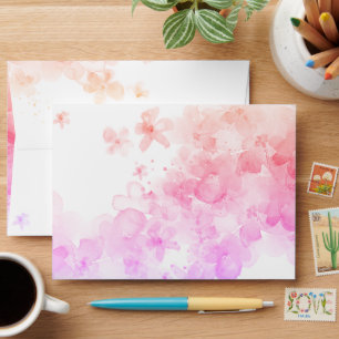 Pink cherry blossom wedding invitation envelope