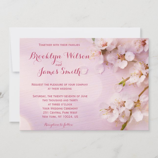 Pink Cherry Blossom Wedding Invitations (Front)