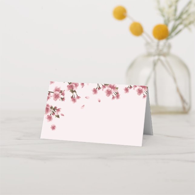Pink Cherry Blossom Wedding Place Card (Front)