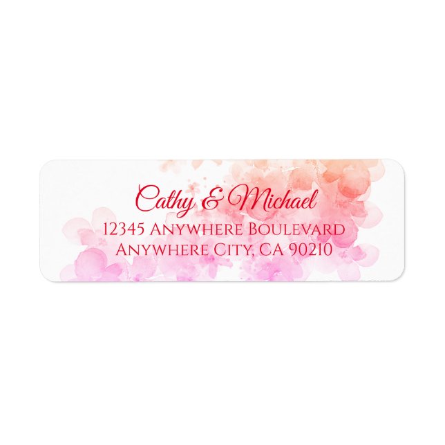 Pink cherry blossom wedding return address (Front)