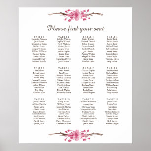 Pink cherry blossom. Wedding Seating Chart Poster