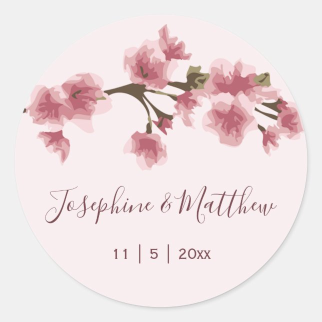 Pink Cherry Blossom Wedding Stickers (Front)