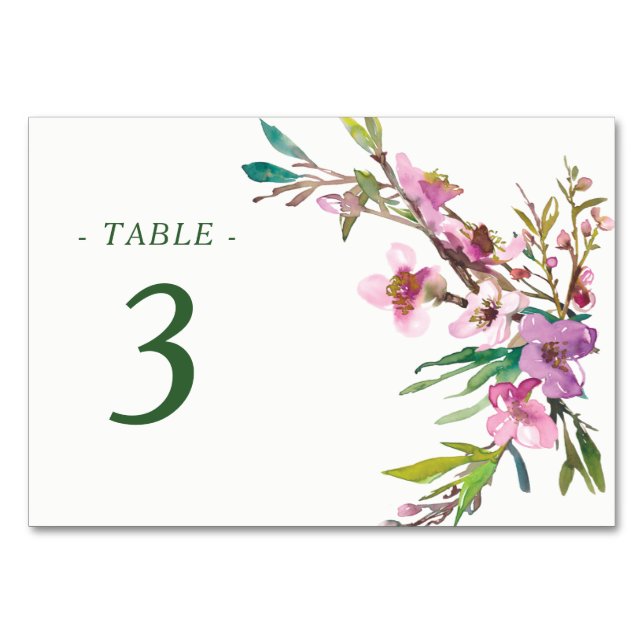 Pink Cherry Blossom Wedding Table Number (Front)
