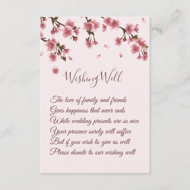 Pink Cherry Blossom Wedding Wishing Well Cards (Front)
