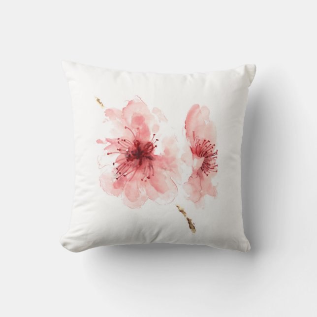 Pink cherry blossom white decorative pillow sakura (Front)