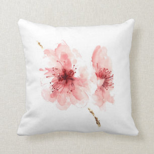 Pink cherry blossom white decorative pillow sakura