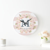 Pink Cherry Blossom Wreath Stripe Monogram