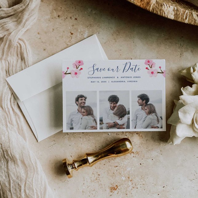 Pink Cherry Blossoms 3 Photo Save The Date (Creator Uploaded)