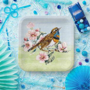 Pink Cherry Blossoms and Bird  Paper Plate