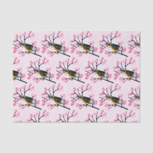 Pink Cherry Blossoms and Songbird Decoupage Tissue Paper