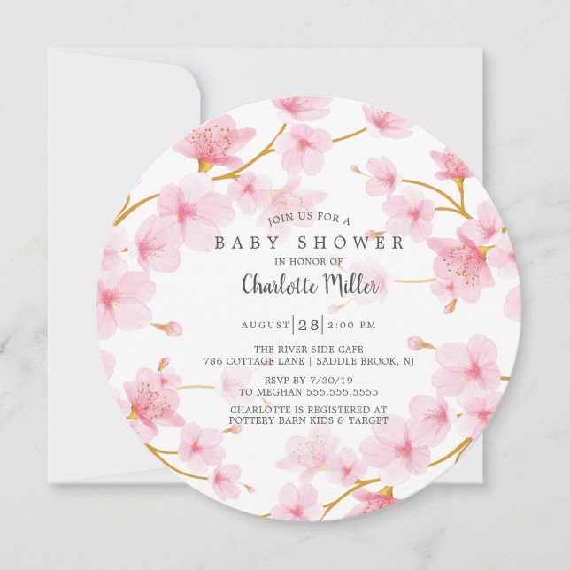 Pink Cherry Blossoms  Baby Shower Invitation (Front)