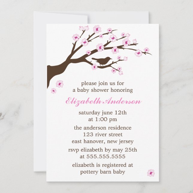 Pink Cherry Blossoms Baby Shower Invitation (Front)