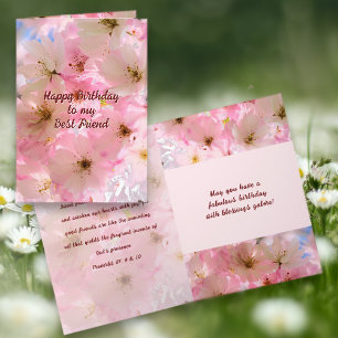 Pink Cherry Blossoms Birthday Blessings Card