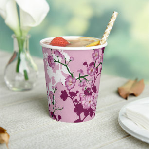 Pink Cherry Blossoms Bridal Shower Paper Cups